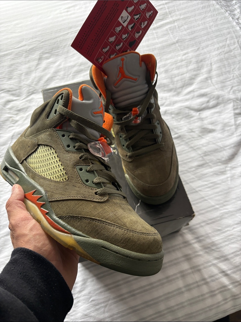 Jordan Air Retro 5 Men’s Olive/Orange Suede Sneakers 2006 release like new